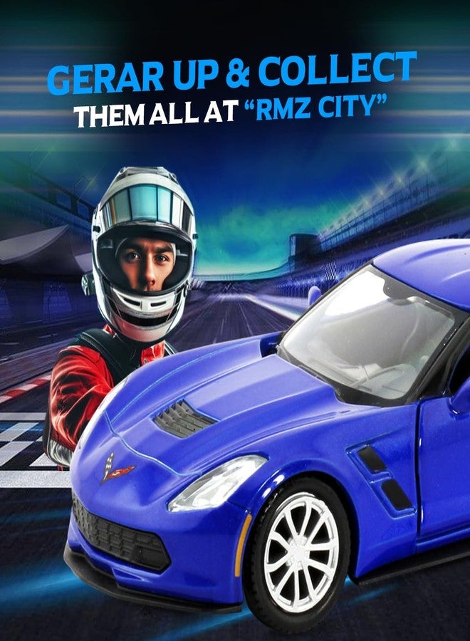 آر إم زد سيتي سيارة لعبة شيفروليه كورفيت جراند سبورتس 2017 من آر إم زد سيتي، مصنوعة من المعدن المصبوب، مقاس 5 بوصات، بمقياس 1:39 | سيارة قابلة للتجميع مرخصة، بأبواب قابلة للفتح وآلية سحب للخلف | سلسلة عالمية لعشاق السيارات | أزرق - Image 5